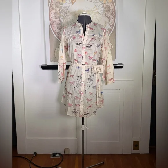 NWT MOTHER The New To Town Shirt Dress Mini Cotton Goodbye Horses Size XS - Picture 6 of 12